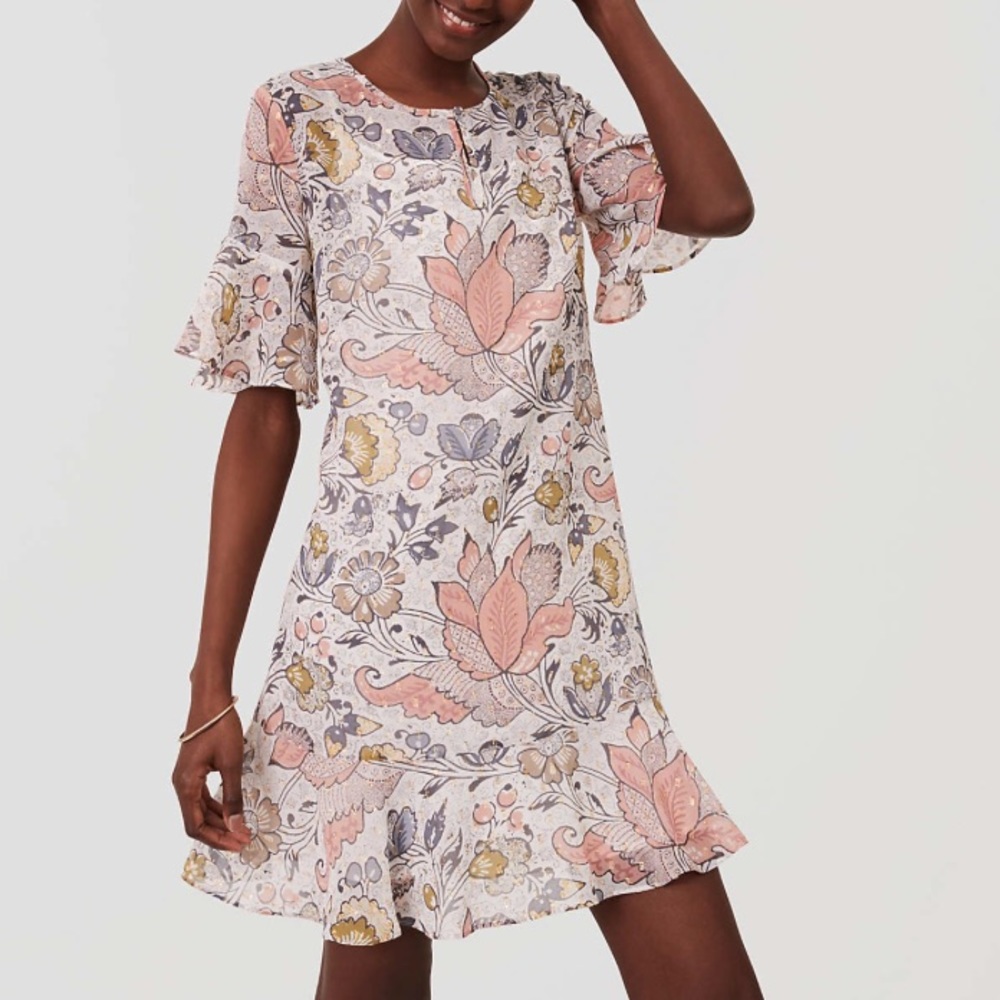 LOFT SHIMMER FLORAL FLOUNCE DRESS🍀